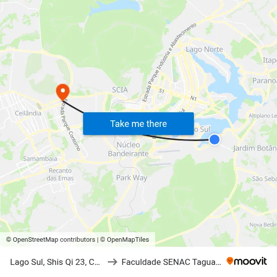 Lago Sul, Shis Qi 23, Conj. 4 to Faculdade SENAC Taguatinga map