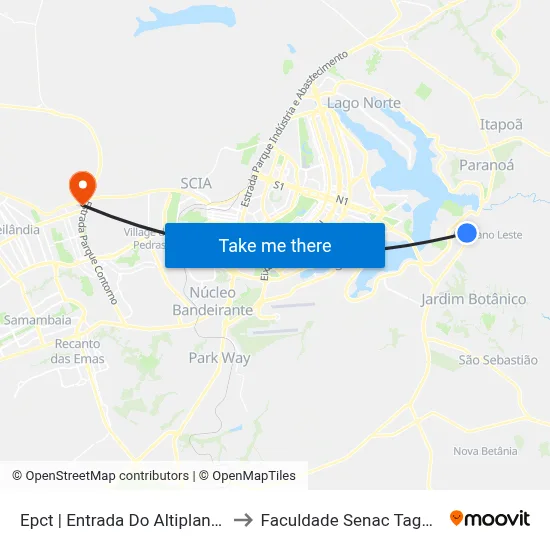 Epct | Entrada Do Altiplano Leste to Faculdade Senac Taguatinga map