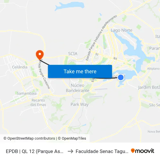 EPDB | QL 12 (Parque Asa Delta) to Faculdade Senac Taguatinga map