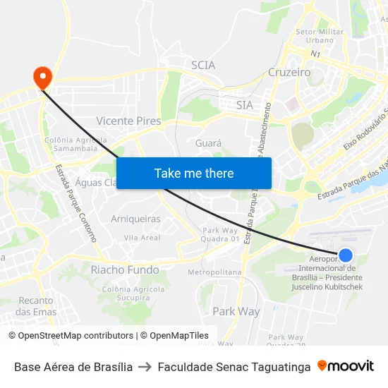 Base Aérea de Brasília to Faculdade Senac Taguatinga map