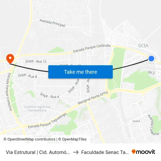 Via Estrutural | Cid. Automóvel / Detran to Faculdade Senac Taguatinga map