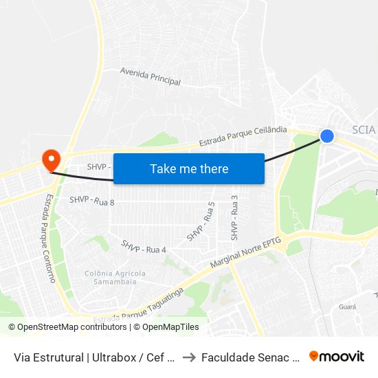 Via Estrutural | Ultrabox / Cef 02 Da Estrutural to Faculdade Senac Taguatinga map
