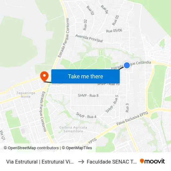 Via Estrutural | Estrutural Vidros (Rua 03) to Faculdade SENAC Taguatinga map