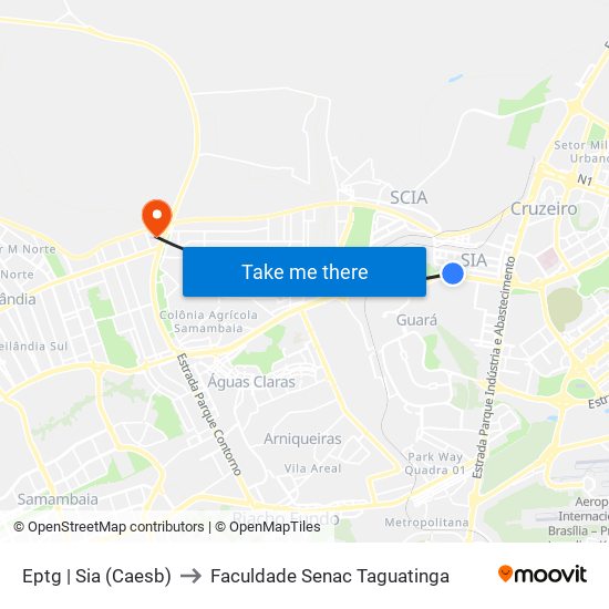 Eptg | Sia (Caesb) to Faculdade Senac Taguatinga map