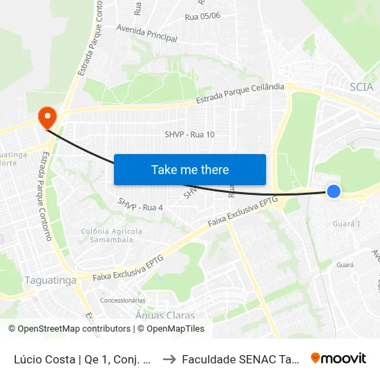 Lúcio Costa | Qe 1, Conj. A (Bluefit) to Faculdade SENAC Taguatinga map