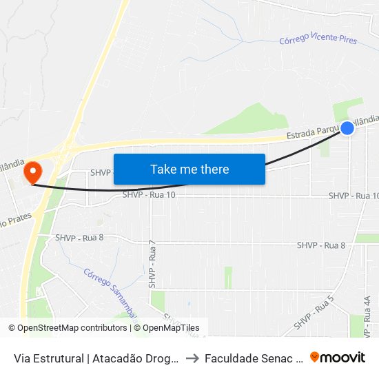 Via Estrutural | Atacadão Drogacenter (Rua 10a) to Faculdade Senac Taguatinga map