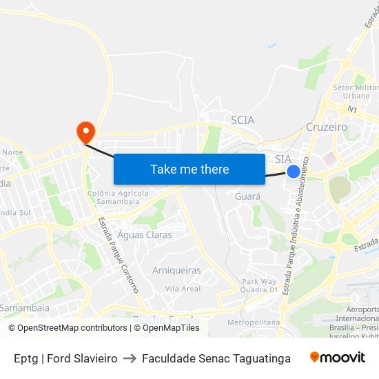 Eptg | Ford Slavieiro to Faculdade Senac Taguatinga map