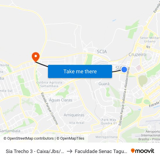 Sia Trecho 3 - Caixa/Jbs/Gravia to Faculdade Senac Taguatinga map