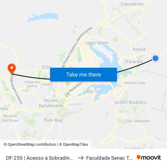 DF-250 | Acesso à Sobradinho dos Melos to Faculdade Senac Taguatinga map