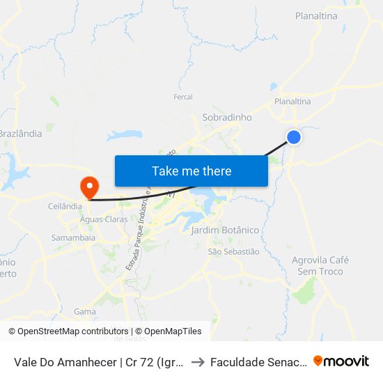 Vale Do Amanhecer | Cr 72 (Igreja Batista Do Vale) to Faculdade Senac Taguatinga map