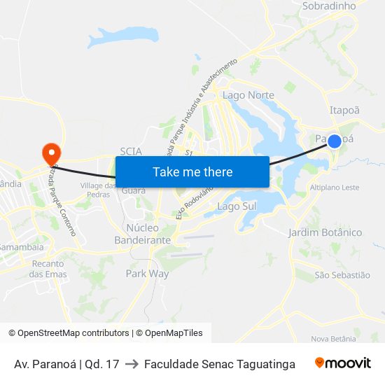 Av. Paranoá | Qd. 17 to Faculdade Senac Taguatinga map