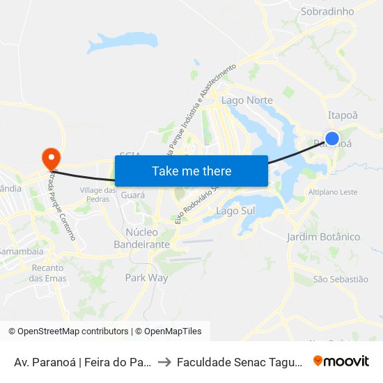 Av. Paranoá | Feira do Paranoá to Faculdade Senac Taguatinga map