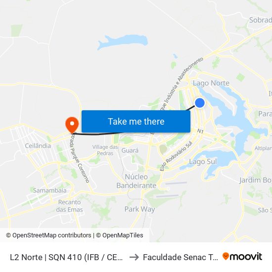 L2 Norte | SQN 410 (IFB / CEM Paulo Freire) to Faculdade Senac Taguatinga map