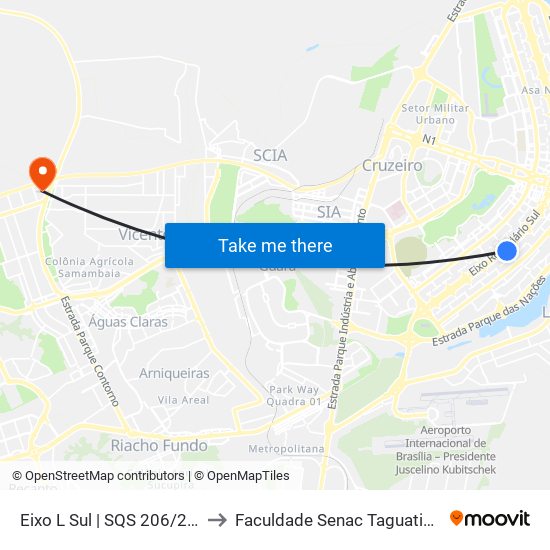 Eixo L Sul | SQS 206/207 to Faculdade Senac Taguatinga map