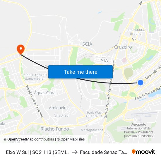 Eixo W Sul | SQS 113 (SEMIURBANO) to Faculdade Senac Taguatinga map
