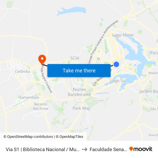 Via S1 | Biblioteca Nacional / Museu Nacional / Sesi Lab to Faculdade Senac Taguatinga map