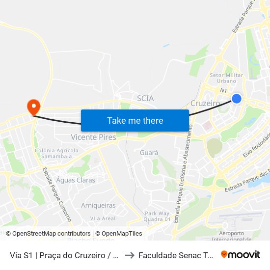 Via S1 | Praça do Cruzeiro / Memórial JK to Faculdade Senac Taguatinga map