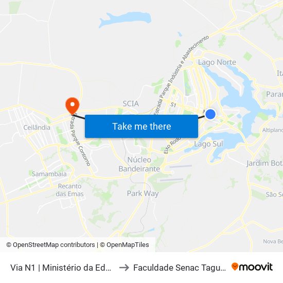 Via N1 | Ministério da Educação to Faculdade Senac Taguatinga map