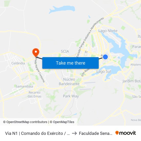 Via N1 | Comando do Exército / Marinha / Aeronáutica to Faculdade Senac Taguatinga map