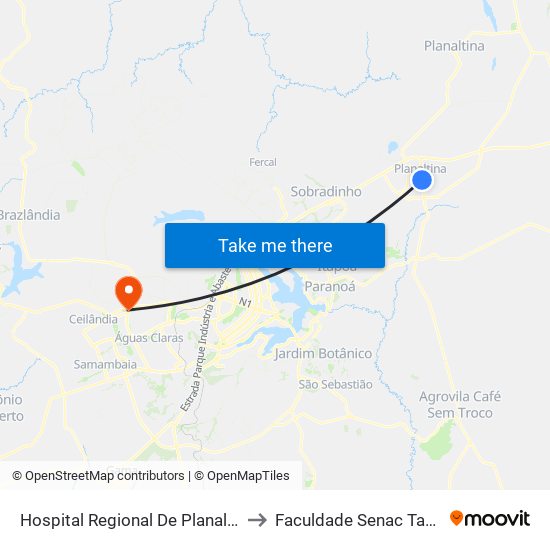Hospital Regional De Planaltina / Cras to Faculdade Senac Taguatinga map
