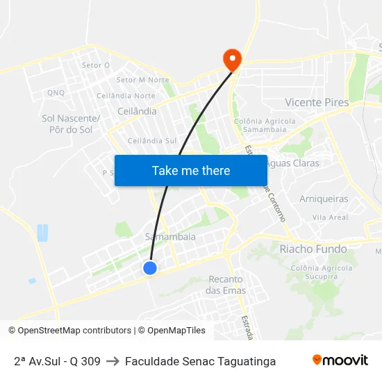 2ª Av.Sul - Q 309 to Faculdade Senac Taguatinga map