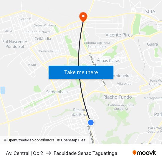 Av. Central | Qc 2 to Faculdade Senac Taguatinga map