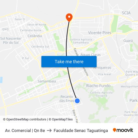 Av. Comercial | Qn 8e to Faculdade Senac Taguatinga map