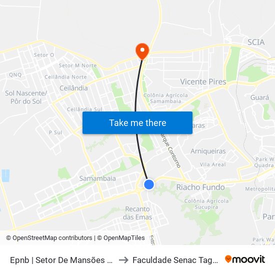 EPNB | Setor de Mansões, Conj. 13 (Passarela) to Faculdade Senac Taguatinga map