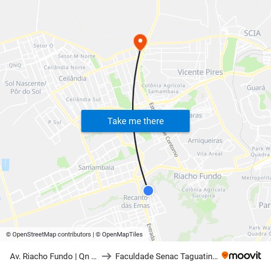 Av. Riacho Fundo | Qn 14 to Faculdade Senac Taguatinga map