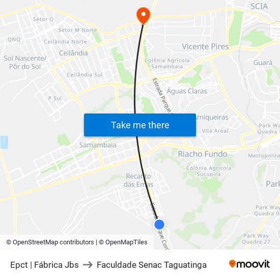 Epct | Fábrica Jbs to Faculdade Senac Taguatinga map