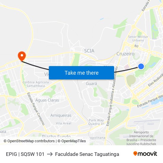 EPIG | SQSW 101 to Faculdade Senac Taguatinga map