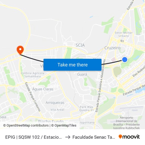 EPIG | SQSW 102 / Estacionamento 4 to Faculdade Senac Taguatinga map