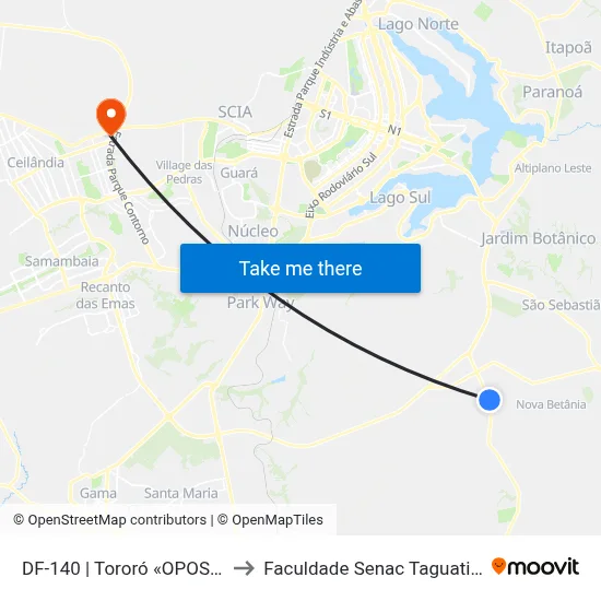 DF-140 | Tororó «OPOSTO» to Faculdade Senac Taguatinga map