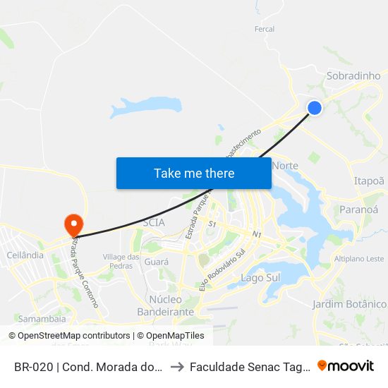Br-020 | Cond. Morada Dos Nobres to Faculdade Senac Taguatinga map