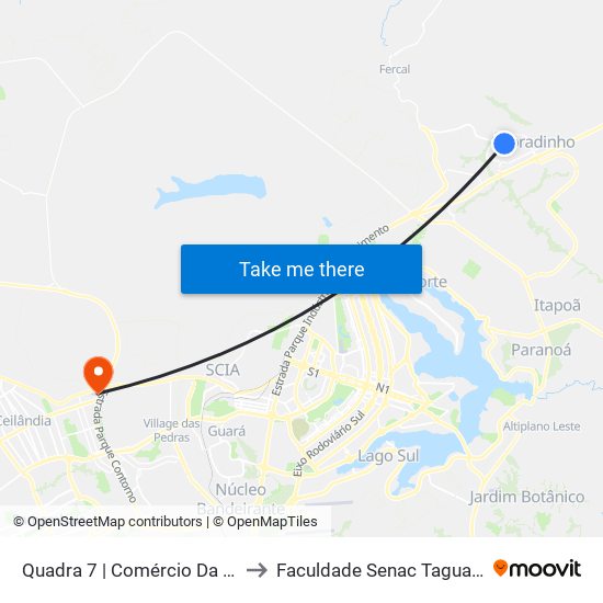 Quadra 7 | Comércio Da Qd. 8 to Faculdade Senac Taguatinga map