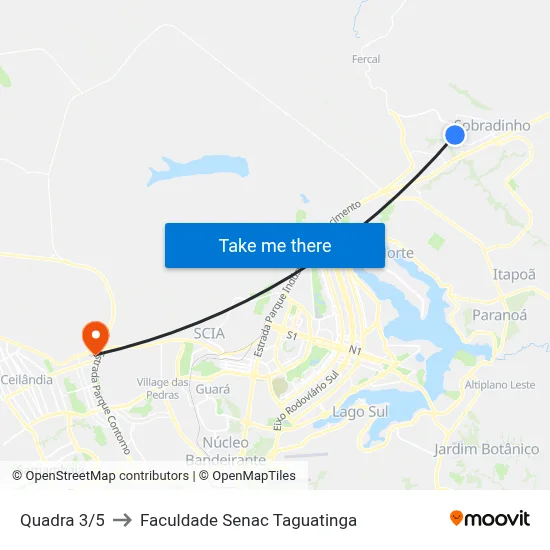 Quadra 3/5 to Faculdade Senac Taguatinga map