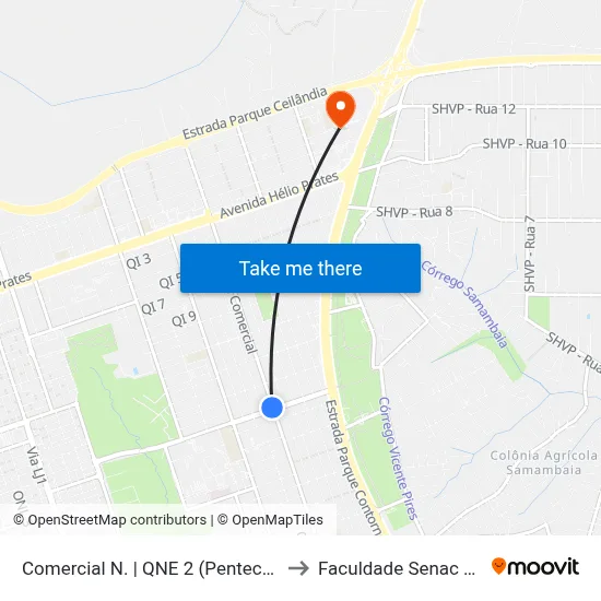 Comercial N. | QNE 2 (Pentecostes / Uniplan) to Faculdade Senac Taguatinga map