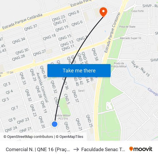 Comercial N. | QNE 16 (Praça do Bicalho) to Faculdade Senac Taguatinga map