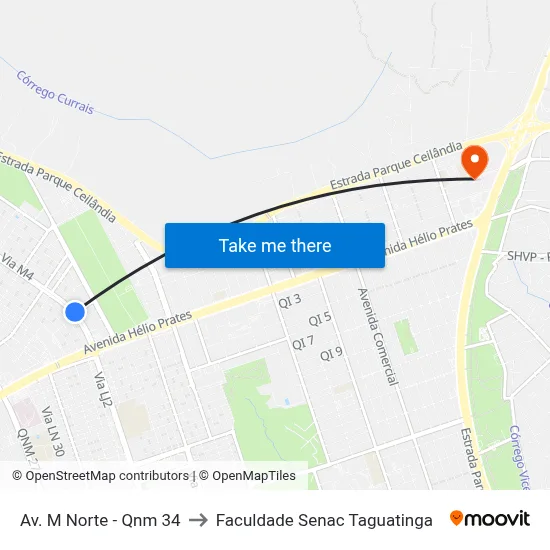 Av. M Norte - Qnm 34 to Faculdade Senac Taguatinga map