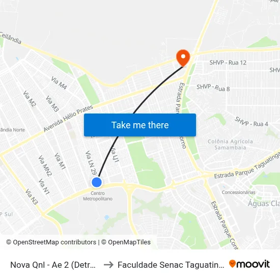 Nova Qnl - Ae 2 (Detran) to Faculdade Senac Taguatinga map