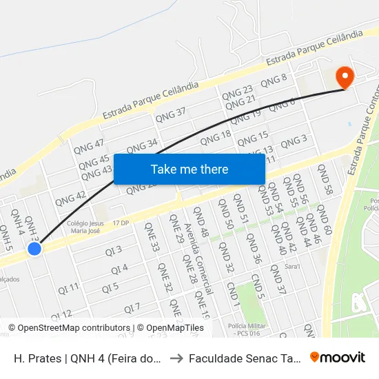 H. Prates | QNH 4 (Feira dos Goianos) to Faculdade Senac Taguatinga map