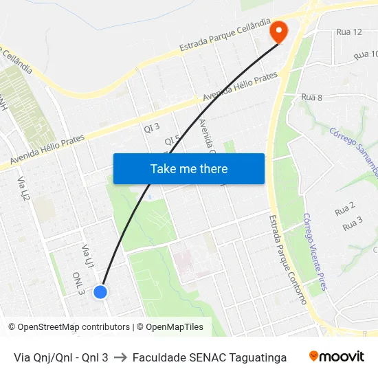 Via Qnj/Qnl - Qnl 3 to Faculdade SENAC Taguatinga map