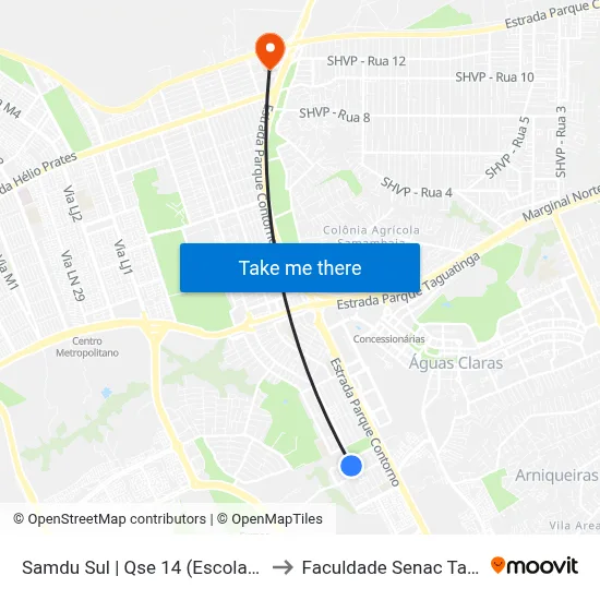 Samdu Sul | Qse 14 (Escola Classe 11) to Faculdade Senac Taguatinga map