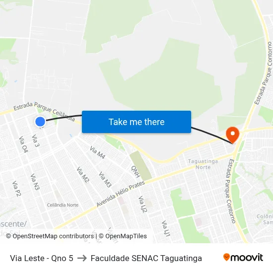 Via Leste - Qno 5 to Faculdade SENAC Taguatinga map