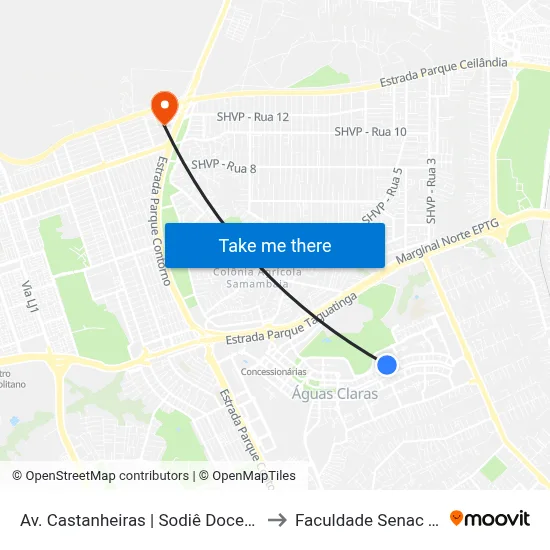 Av. Castanheiras | Sodiê Doces / Dona De Casa to Faculdade Senac Taguatinga map