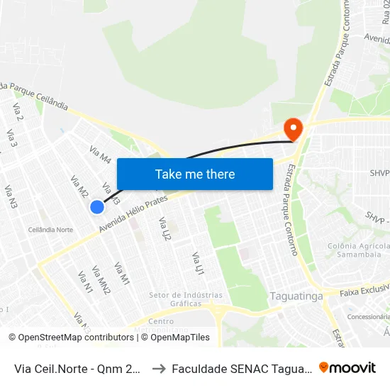 Via Ceil.Norte - Qnm 20 Cj A to Faculdade SENAC Taguatinga map