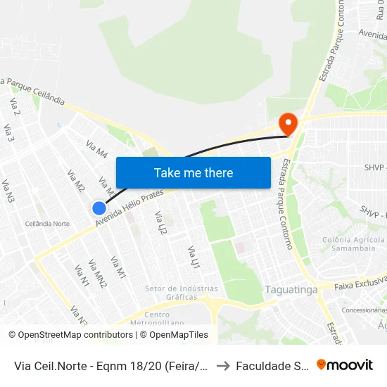 Via Ceil.Norte - Eqnm 18/20 (Feira/Praça Do Cidadão/Farmácia De Alto Custo) to Faculdade SENAC Taguatinga map