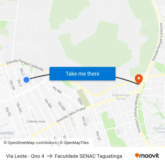 Via Leste - Qno 4 to Faculdade SENAC Taguatinga map