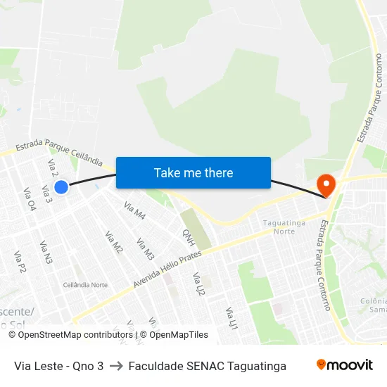 Via Leste - Qno 3 to Faculdade SENAC Taguatinga map