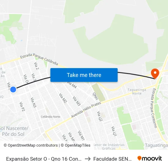 Expansão Setor O - Qno 16 Conj 39 (Superm. Mineirão) to Faculdade SENAC Taguatinga map